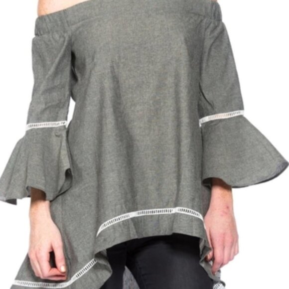 Gray Off Shoulder Womens Tunic Top - Picture 4 of 4